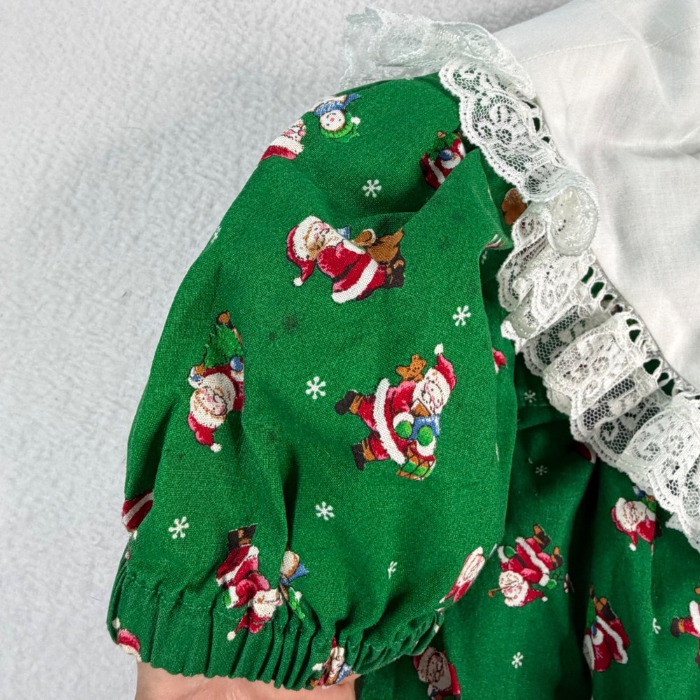 Vintage Style Kids Christmas Lace Collar Jumpsuit Pajamas Green Red Homemade - Picture 3 of 9